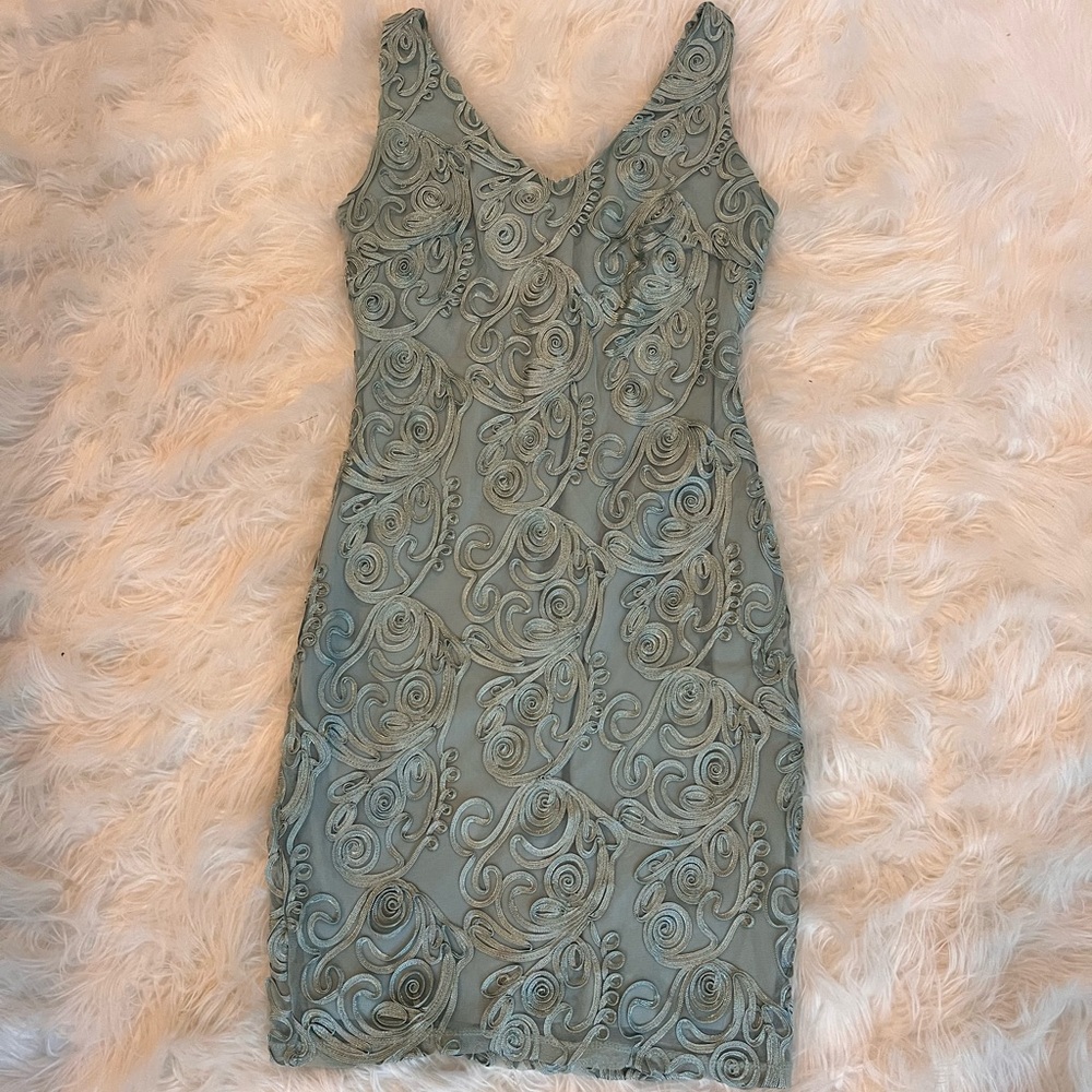 MARINA BLUE LACE SWIRL V NECK SLEEVELESS DRESS SIZE 4 P